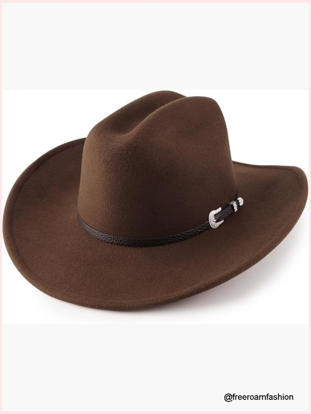 Unisex Classic Felt Western Cowboy Hat Wide Brim Belt Buckle Retro Fedora